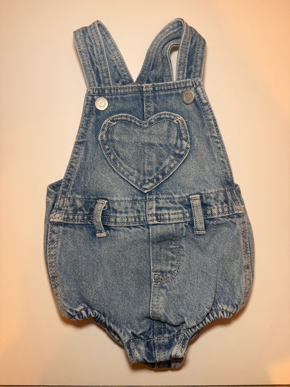 Old Navy Baby Denim Heart Pocket Romper Overalls Light Wash